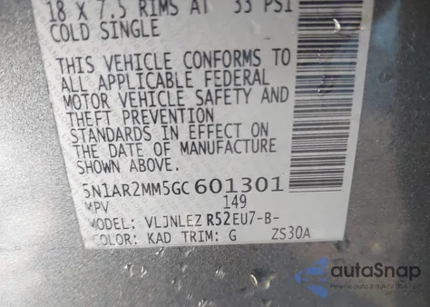 2016 Nissan Pathfinder Sv z USA, uszkodzony, nr VIN 5N1AR2MM5GC601301